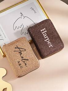 Personalized Starry Sky Double Zipper Wallet, Customized Women's Double-Layer Card Holder, Starry Glitter Purse, Ideal Gift For Bridesmaids, Wedding, Birthday, Mother, Girlfriend - Multicolor - View 5