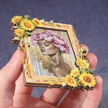 1pc Wooden Photo Frame Refrigerator Magnet, Floral Beauty Fridge Magnet, Suitable For Home, Office, Study Room Refrigerator Decoration - Refrigerator Magnet! - one-size - View 4