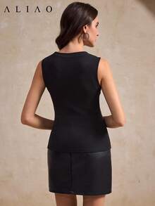 雅廖优雅珍珠亮片无袖束腰上衣，女士春夏服装，度假装，宫廷风，优雅女士，沙滩装，感恩节，毕业典礼，商务休闲，新年黑色 - 黑色 - 查看 6