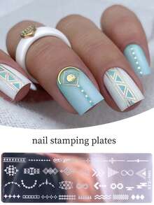 1片几何图案美甲印花板，12x4厘米三角形线条DIY美甲印花模板，美甲设计模具模板 - 銀色 - 查看 5