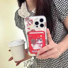 1件装油画樱花猫PU皮革卡槽手机壳，超薄钱包式卡套，兼容MagSafe，防震保护后盖，兼容 15/14/13/12/11 Pro Max Plus、Galaxy - 彩色 - 查看 2