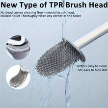 Toilet Brush With Wall-Mounted Storage Box - Flat Head Design, Suitable For Bathroom And Kitchen Cleaning - Blue - View 5