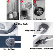 Toilet Brush With Wall-Mounted Storage Box - Flat Head Design, Suitable For Bathroom And Kitchen Cleaning - Blue - View 8