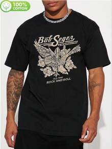 Camiseta Gráfica Vintage de la Banda de Rock Seger para Hombre. Camiseta negra de algodón de manga corta con estampado de águila y flores. Camisa casual de corte regular para conciertos. Festivales deúsica. y actividades al aire libre. Camisetas de conciertos - Negro - Ver 7