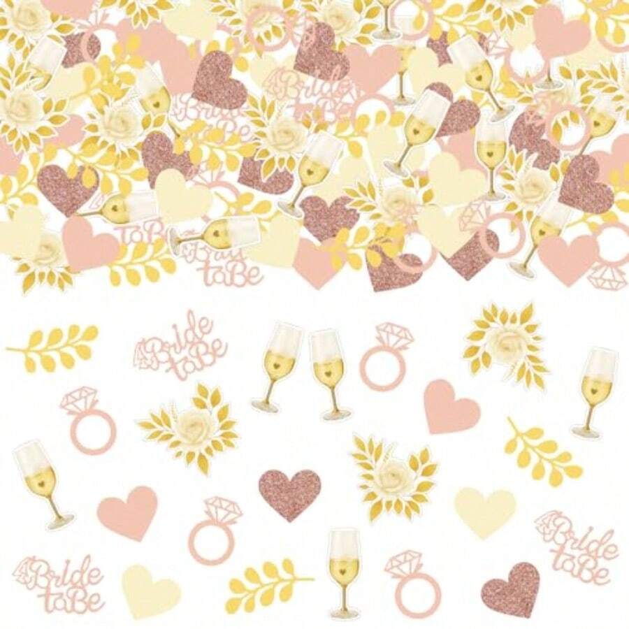 300 Pcs Bridal Shower Confetti Champagne Gold Bachelorette Table Ster Double-Sided Rose Diamond Ring Champagne Bride To Be Glitter Confetti For Engagement Bachelorette Wedding Party Decor - Cô dâu tương lai - Xem 1