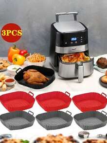 新款硅胶空气炸锅烤盘，易于清洁且可重复使用，非常适合制作披萨和炸鸡，双把手设计。 - 查看 5