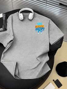 Kaos Anak Laki-laki Lengan Pendek Leher Bulat Bergambar Kartun Angka "67" & Huruf, Pakaian Anak Musim Semi/Panas Terbaru - Grey - View 5