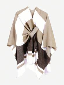 1 chiếc khăn choàng thời trang nữ thiết kế hai mặt, khăn choàng cardigan giả cashmere dày dặn, ấm áp, kẻ sọc, có khuy cài, áo khoác ngoài dệt kim thoải mái, thích hợp cho đi làm, du lịch, phụ kiện ngoài trời. - kaki nâu - Xem 9