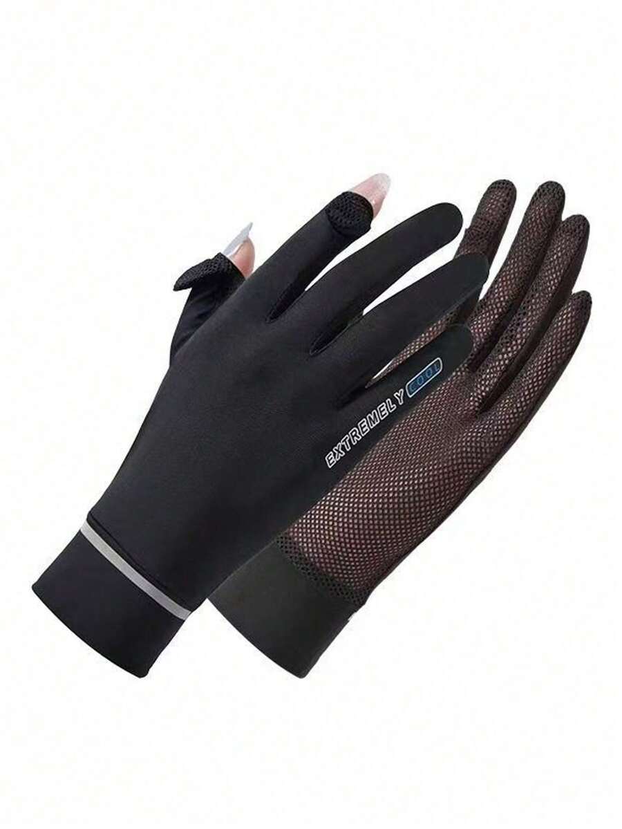 1 Pair UV Protection Gloves, Lightweight Silky Fingerless Design, Anti-Slip Touchscreen Gloves For Driving, Cycling, Summer Season - A - View 1