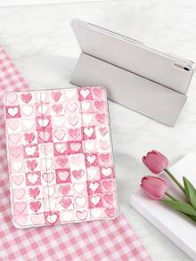 Checkerboard Heart Pattern Painted Tablet Case, Compatible With Mini4/Mini5/Mini6/Mini7/Air/Air2/9.7/10.2/10.5/Air4/Air5/10.9/Pro 11-Inch/10th Gen/ Air 11-In.(M2)-2024/ Pro11-In.(M4)-2024/Air 11-Inch (M3) 2025/ (A16) 11 Inch 11th Generation 2025, Galaxy Tab A8 10.5 Inch 2022. Includes Pencil Slot, 3-Fold Stand, TPU Soft Edge Protection, Magnetic Sleep/Wake, Creative/Personalized/Fun/Cute/Healing Design. - Multicolor - View 5