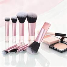 10支装旅行化妆刷套装，迷你化妆刷，便携式小号眼影刷、唇膏刷、粉底刷、修容刷、腮红刷、遮瑕刷，粉色 - 粉色 - 查看 5