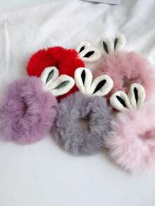 5个复活节兔子造型发圈，梦幻秋冬发饰的完美之选；韩版可爱兔耳朵发圈；萌萌的毛绒兔耳朵弹力发带；高弹力丸子头发圈；秋冬毛绒发圈；高弹力发带；多功能发圈；送给朋友、家人和爱人的完美礼物。 - 彩色 - 查看 3