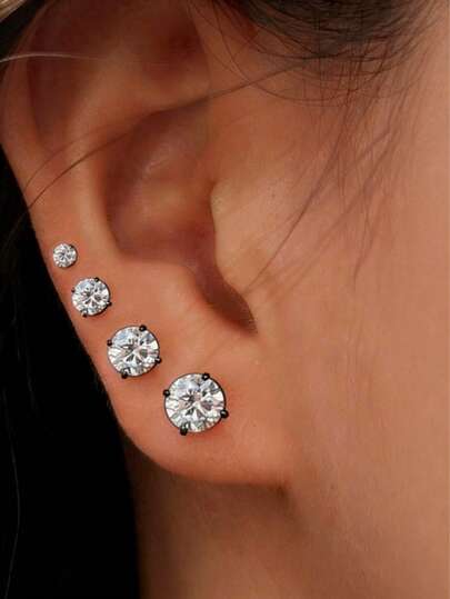 7 pares de elegantes pendientes de botón redondos con circonita cúbica AAA+ y metal de acero inoxidable brillante, surtido de tamaños para mujeres - Accesorios de moda diarios y festivos