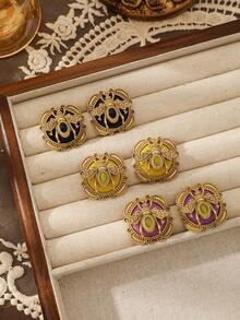 一对独特圆形精致蜜蜂造型金属耳环，时尚饰品，适合女性日常、节日、派对佩戴 - 耳環 - 查看 5