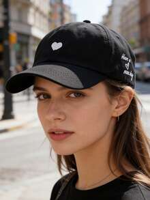 1pc Women's Summer Sun Hat, Ponytail Baseball Cap, Brimless Sun Hat, Heart Embroidery Sun Protection Cap - Multicolor - View 3