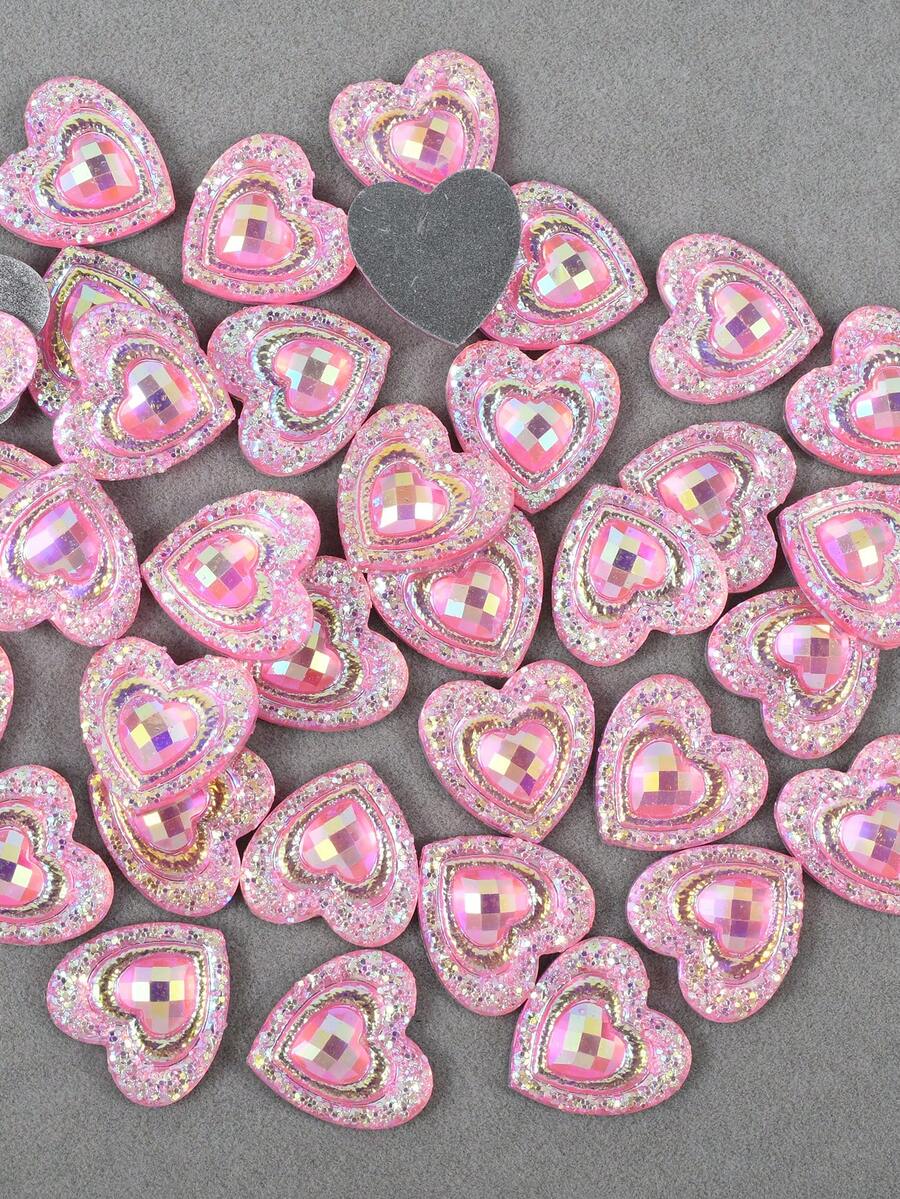50pcs/Pack, 14mm Large Heart-Shaped Resin Rhinestones, Peacock Eye Colorful AB Resin Rhinestones, Flat Bottom Rhinestones For DIY Decoration - 14mm 50pcs - View 1