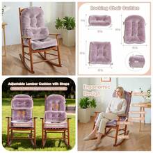 Rocking Chair Cushion Indoor Large Chair Pads Set With Ties Extra Lumbar Pillow Premium Dutch Velvet High Resilience Filler Non-Slip Bottom, Pink - Pink - View 2