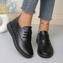 Black Lace-Up Flat Sneakers, Comfortable Versatile Women Shoes, New Arrival Spring/Autumn - Black - View 10