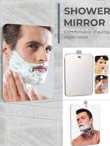 1 pieza Espejo acrílico con ventosa, espejo de ducha con soporte para maquinilla, unisex, portátil, adecuado para afeitado y maquillaje en el baño - Plateado - Ver 3