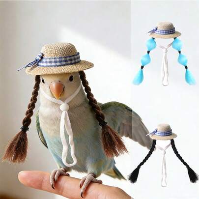 1pc Mini Pet Hat - Adjustable Strap Miniature Straw Hat Accessory For Small Animals Like Hamsters, Parrots, Guinea Pigs - Funny Bird Wig Hat Pet Supplies