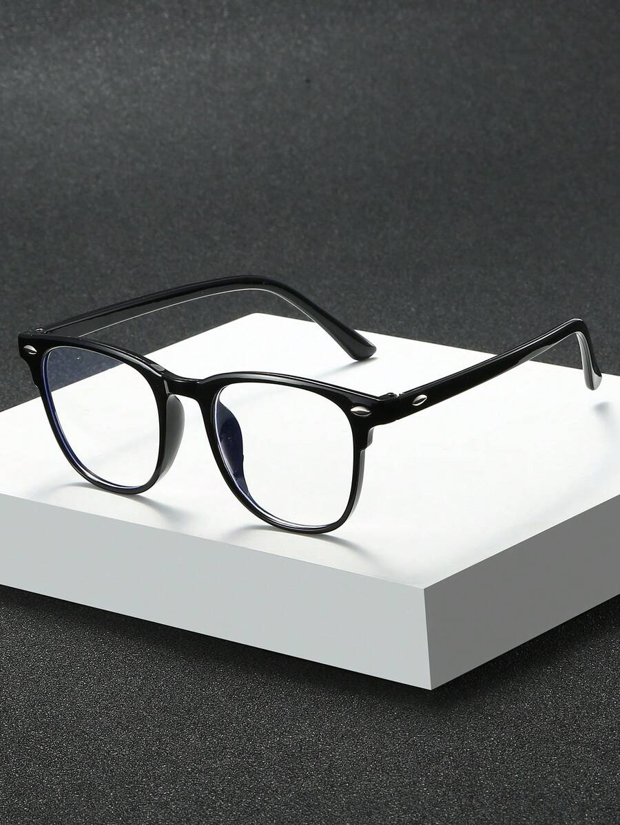 1pc Unisex Square Gold & Black Rivet Transparent Eyeglasses Accessories, Fashion Full Frame Glasses - Multicolor - View 1