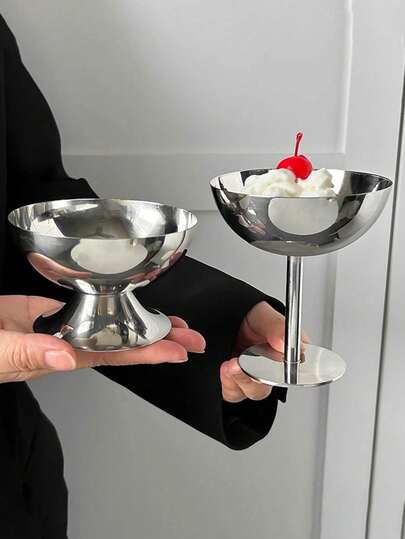 1pc Stainless Steel Dessert Cup/Ice Cream Bowl, High Handled Cup, High Footed Ice Cream Cup, Ice Cream Serving Bowl, With Stand Dessert Bowl, Suitable For Home, Party And Restaurant Dessert Bowls, Food Blogger Photography Props, Stationery Supplies, Style Afternoon Tea Desserts And Party Use, Fruit Salad, Ideal Choice For Home, Restaurant And Hotel Gatherings, Silver, Gift For Women, Gift For Men, Gift For Family