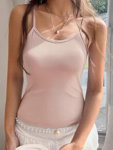 Sleeveless Ribbed Tank Top, Layering Camisole Can Be Worn Outerwear - Pink - View 3