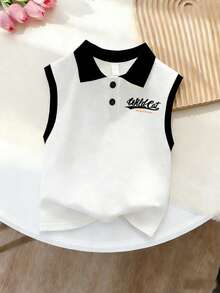 Boys' Sleeveless Polo Shirt, Summer New Cartoon Black Cat Baseball Contrast Color Collar Print Loose Casual Short Sleeve T-Shirt - Multicolor - View 4