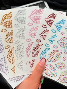 1片唇形水钻脸贴，1片3D逼真唇形自粘闪光水晶脸、眼、身体饰品贴纸，适合女性和女孩，身体饰品水晶贴纸，情人节水晶贴纸 - 彩色 - 查看 1