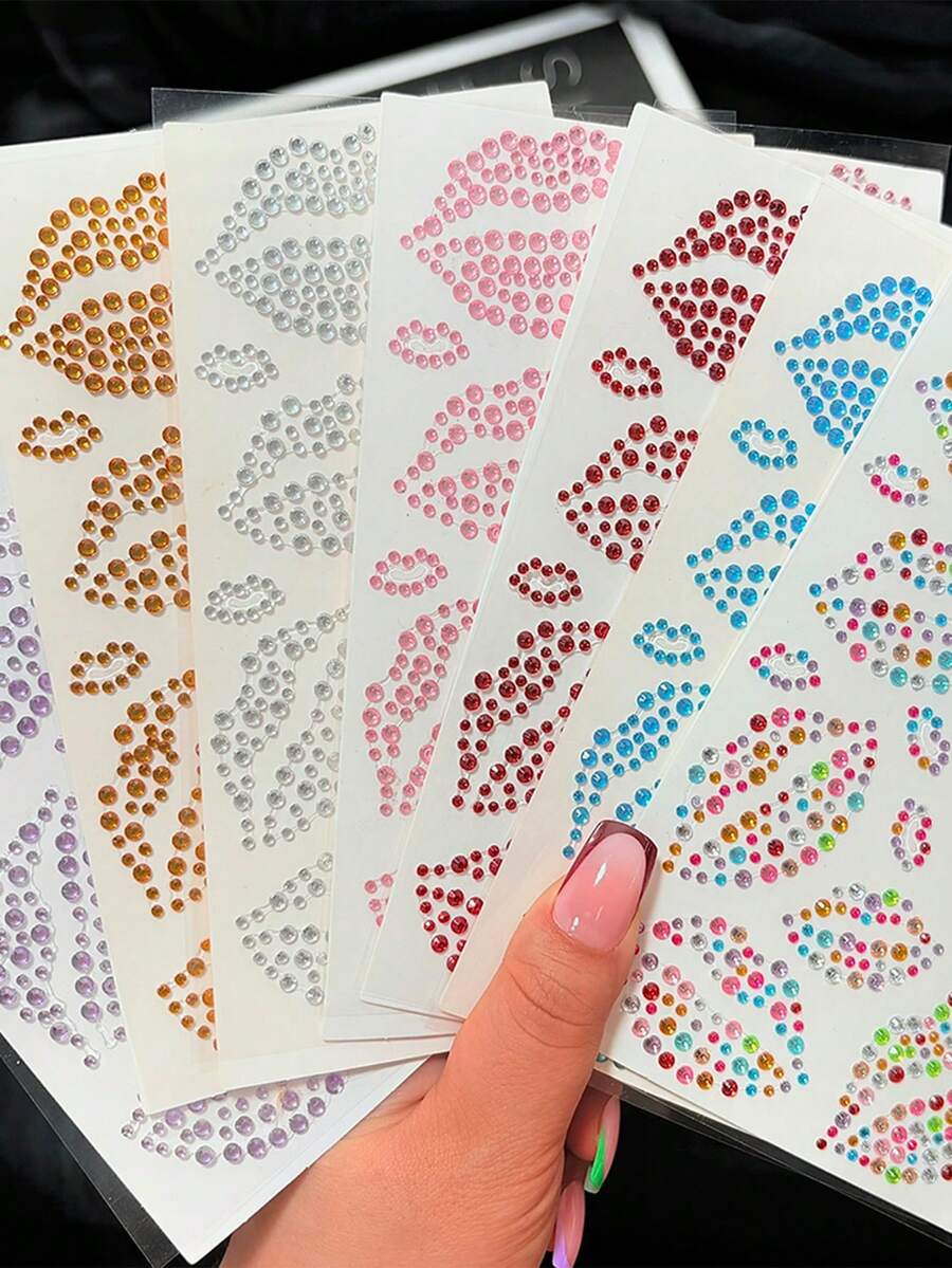 1片唇形水钻脸贴，1片3D逼真唇形自粘闪光水晶脸、眼、身体饰品贴纸，适合女性和女孩，身体饰品水晶贴纸，情人节水晶贴纸 - 彩色 - 查看 1