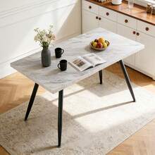 AINPECCA Dining Table With Black Metal Legs Kitchen Table (Marble Effect Top, 120 * 70cm) - 白色 - 查看 4