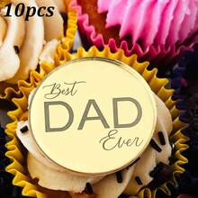 5个/10个/20个金色亚克力“Feliz Dia Papa Best DAD Ever/LOVE YOU Daddy”纸杯蛋糕装饰插牌，适合父亲节生日派对蛋糕装饰 - 彩色 - 查看 11