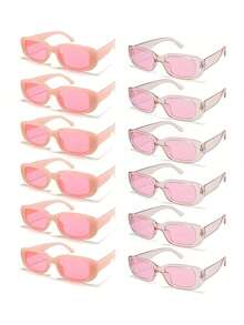 8pcs Fashion Square Frame Party Glasses, Versatile Square Frame Suitable For Beach & Summer, Stylish Pink Oval Small Frame, Suitable For Beach, Party, Photography And Casual Elegant Daily Wear, Women's Minimalist Modern Neutral Street Style - Pink Glasses - View 10