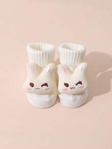 2 Pairs Baby Cute Cartoon Solid & Striped Mid-Calf Socks, Anti-Slip Sole, Versatile Baby Socks, Suitable For Daily Wear - Multicolor - View 5