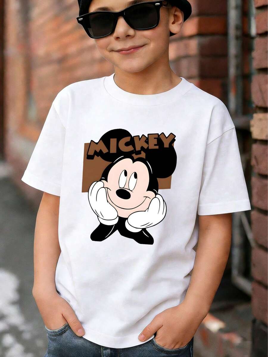 Disney Mickey Mouse Kids & Youth Short Sleeve T-Shirt | Unisex For Boys & Girls (Ages 2-14) | Soft Breathable Crewneck Tee With Classic Mickey Graphic For Everyday Wear | Express Delivery - Blanc - Voir 1