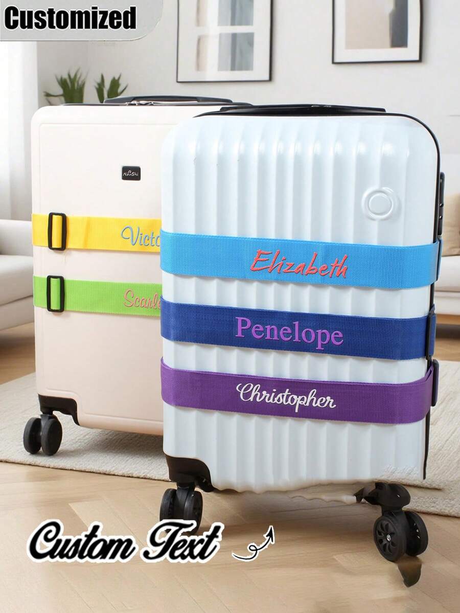 Personalized Luggage Strap, Customizable With Name, Nylon Material Can Be Embroidered With Name, Luggage Identification Tag, Luggage Strap For Securing Suitcase, Luggage Belt, Suitable For Luggage Straps - Multicolor - View 1