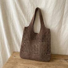 Women's Woven Tote Bag Large Capacity Minimalist Shoulder Bag Lightweight Breathable Hollow Out Knit Handbag For Summer Beach Vacation Casual Daily Shopping Travel - 白色 - 查看 10