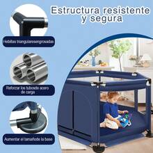 Corral para Bebés Plegable y Portátil Corralito hexagonal de juegos para bebés y niños, con gimnasio y aro de tiro. Estructura resistente en acero inoxidable, ideal para interior y exterior. Medidas: 137 cm x 113 cm x 65 cm - Azul - Ver 3