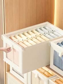 Large Storage Basket, Fabric Wardrobe Storage Box With Transparent Window, Foldable With Lid, Suitable For Home Storage, Household Essentials Organization, Foldable Storage Box, Clothes Storage Container - Beige With Lid - View 5