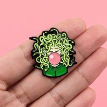 Green Snake Hair Girl Enamel Pins Funny Cartoon Figures Brooch Lapel Pin Badge On Backpack Clothing Accessories Fashion Jewelry Gifts - Green - View 7
