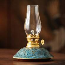 1pc Ceramic Kiln-Fired Glaze Oil Lamp With Lampshade, Adjustable Wick Camping Fuel Lamp, Indoor Ceramic Oil Lamp Candle Holder, Kerosene Lamp With Wick, Oil Lamp/Hurricane Lamp With Flame Control Knob - 1PC - View 10