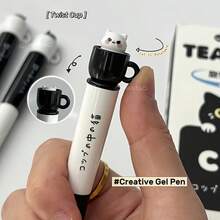 4pcs Cat Themed Rotatable Cup Shaped Neutral Pens, 0.5mm Quick-Drying Black Ink, Office Stationery Supplies - Multicolor - View 3