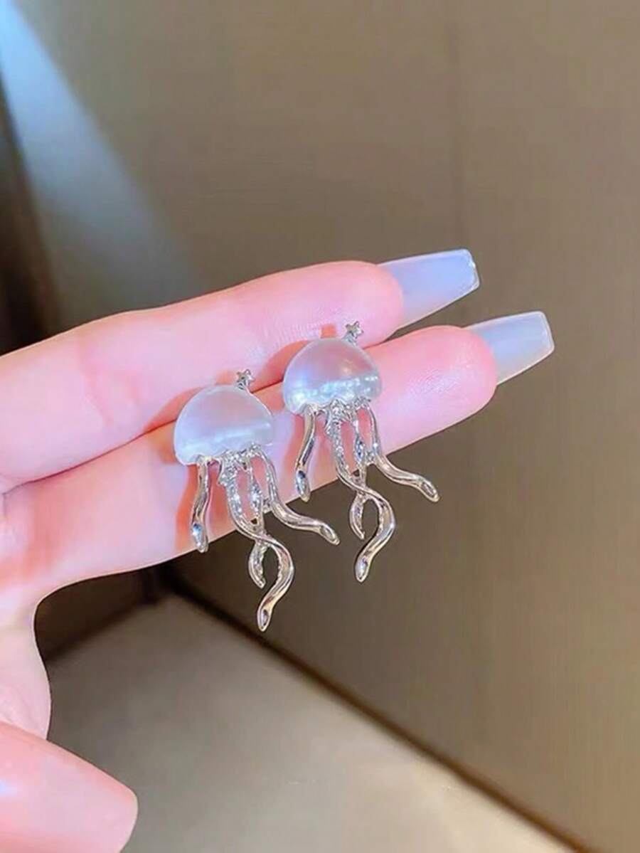 1对时尚创意设计可爱小众个性化耳环，适合度假佩戴 - 銀色 - 查看 1