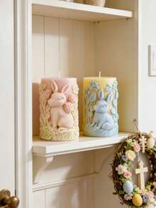 Easter Bunny Cylinder Embossed Candle Mold, Easy Release Reusable, For Beginners, DIY Scented Candle, Plaster, Resin Handcraft Tools - Easter Bunny Relief Candle Mold - View 4