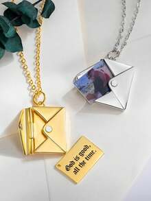 Custom Envelope Necklace With Photo, Envelope Secret Message Locket, Love Letter Message Necklace, Gift For Girlfriend/Wife - Multicolor - View 7