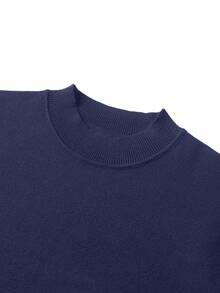 Suéter de cuello medio alto de manga corta de punto para hombre - Azul Marino - Ver 3