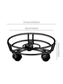 1pc Black Round Metal Flower Stand With Wheels, Movable Floor Plant Holder - Round - View 4