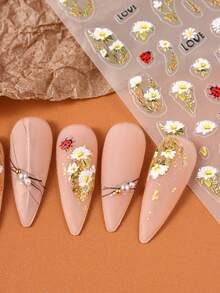 2 Sheets Cute Ladybug & Daisy Flower Nail Art Stickers, Cartoon Insect & Floral Nail Decals For Spring/Summer, Wedding, DIY Nail Decoration, Party - Multicolor - View 7