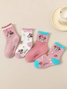 5 pares de calcetines tipo crew con diseños lindos de la serie Disney Mickey Mouse para niñas, con varios patrones vibrantes que incluyen estampados de Mickey, calcetines cortos de calidad, regalo perfecto para pequeñas princesas, surtido aleatorio - Multicolor - Ver 3