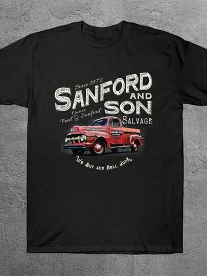 Sanford & Son Vintage Red Truck Graphic-Shirt Men -% Cotton Streetwear Tee With We Buy & Sell Junk Retro Design, Regular Fit Short Sleeve Casual Shirt, Retro ShirtFashionable Items Suitable Both Men And Women, Gifts